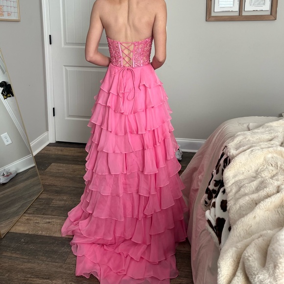 Sherri Hill Pink Ruffled Prom dress - Picture 2 of 4